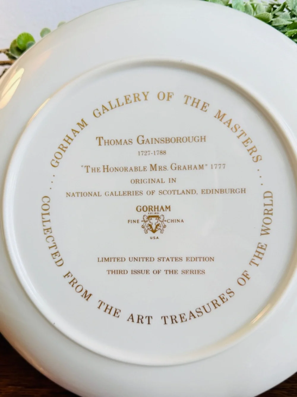 😎3/$20‼️Gorham Gold Framed Portrait Plate with “Honorable Mrs. Graham”1777